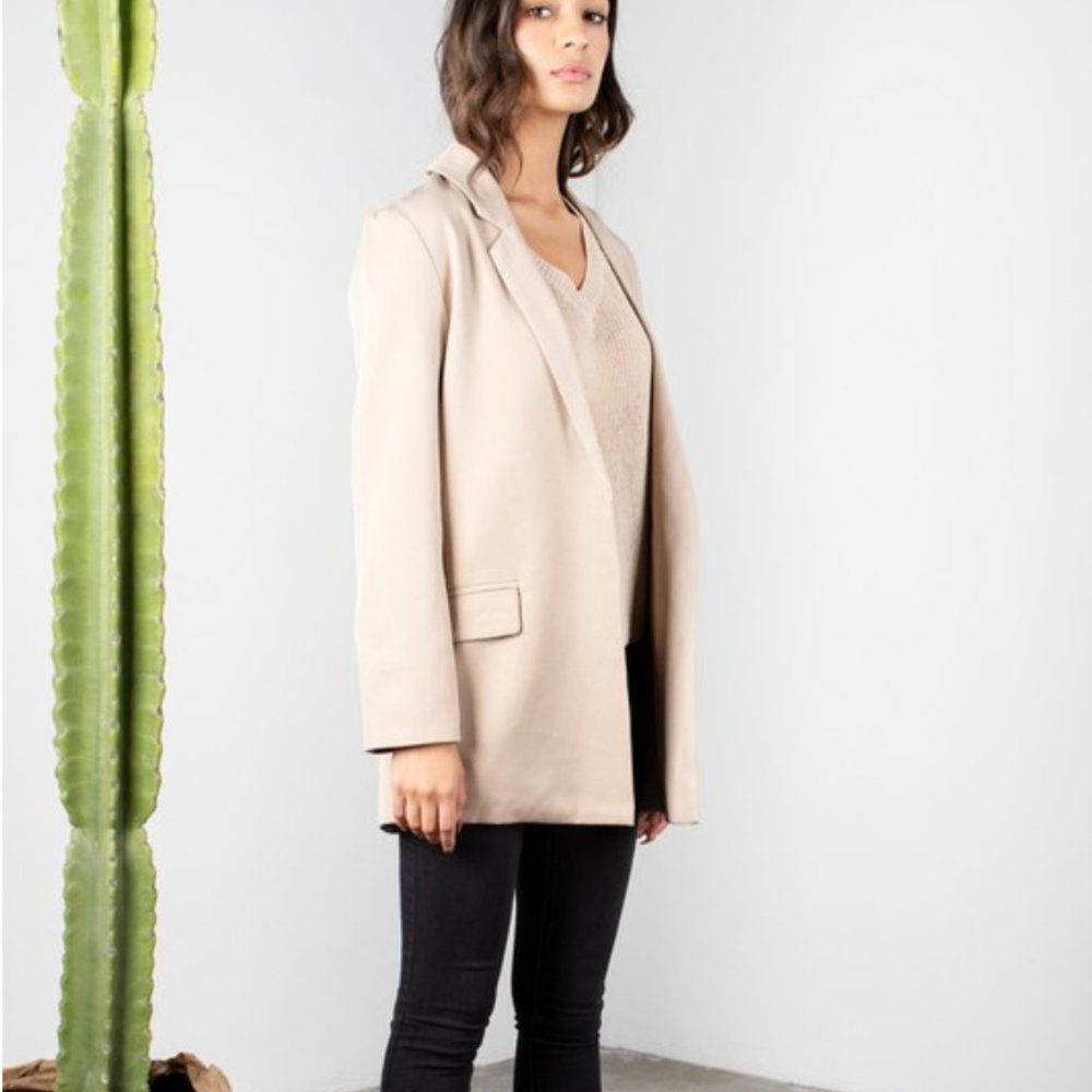 NWT Long tan ribbed open boyfriend blazer - Picture 9 of 13
